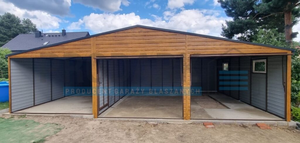 Garaż blaszany 9×6 dwuspadowy DREWNOPODOBNY PREMIUM