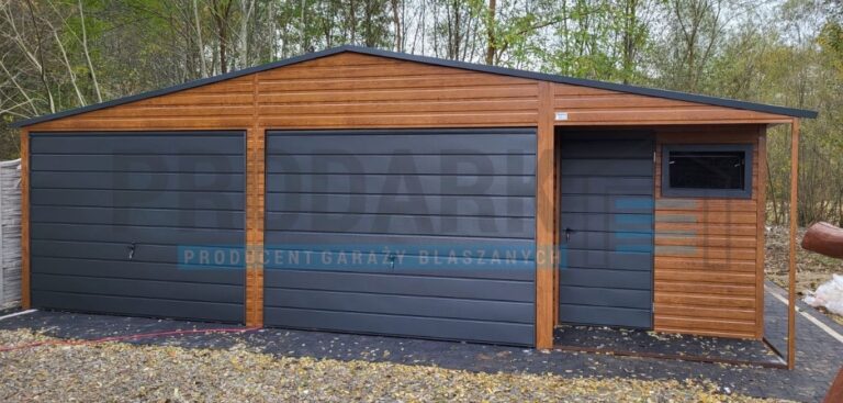 Garaż blaszany 8×6 DWUSPADOWY PREMIUM Z WNĘKĄ
