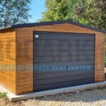 Garaż blaszany 4×6 dwuspad Drewnopodobny z blachodachówka