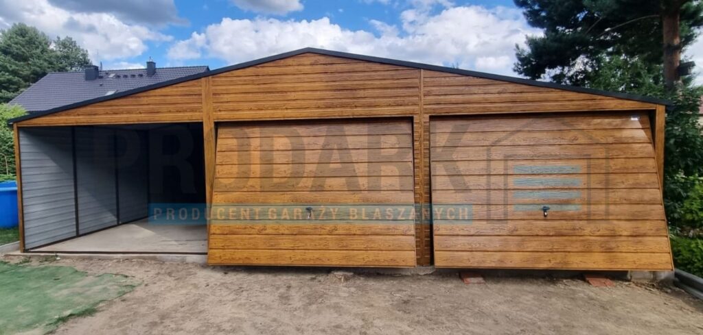 Garaż blaszany 9×6 dwuspadowy DREWNOPODOBNY PREMIUM