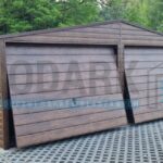 Garaż blaszany 6×5,8 dwuspadowy CIEMNY ORZECH