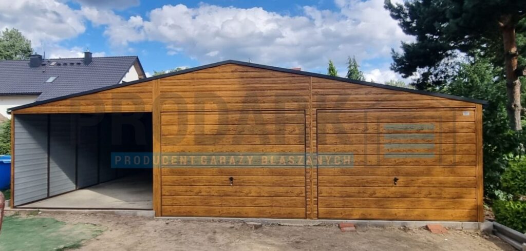 Garaż blaszany 9×6 dwuspadowy DREWNOPODOBNY PREMIUM