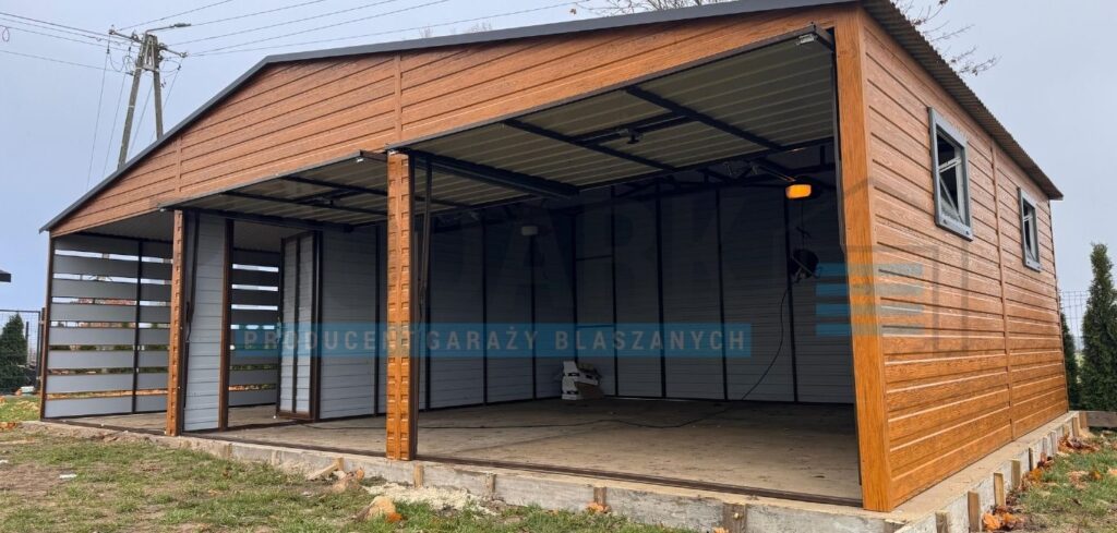 Garaż blaszany 9×5 PREMUIM Z WIATA