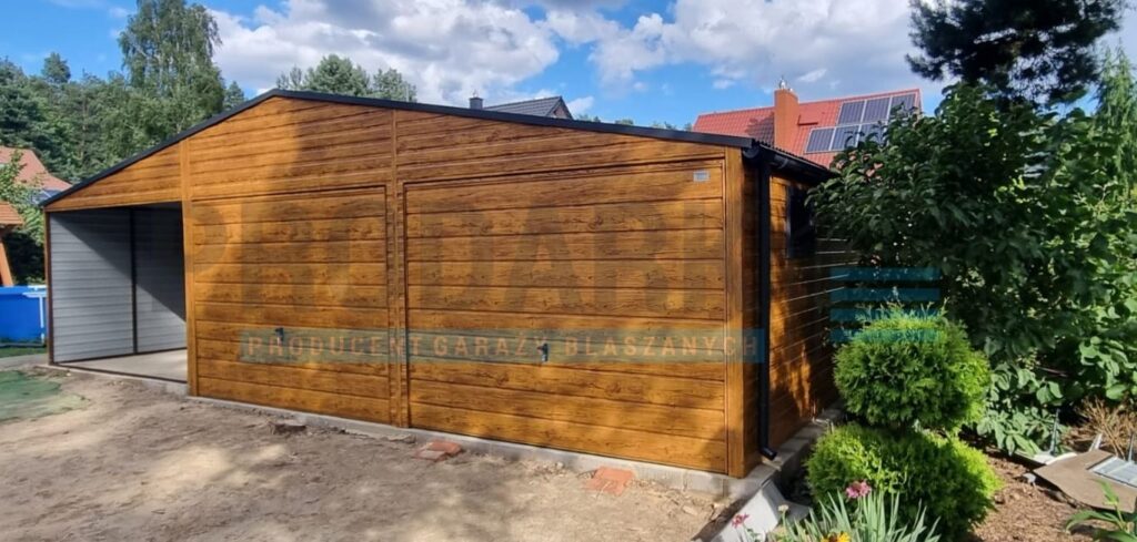 Garaż blaszany 9×6 dwuspadowy DREWNOPODOBNY PREMIUM