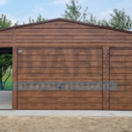 Garaż blaszany 6×5,8 DREWNOPODOBNY + 3m WIATA
