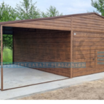 Garaż blaszany 6×5,8 DREWNOPODOBNY + 3m WIATA