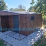 Garaż blaszany 6×5 DWUSPAD CIEMNY ORZECH Z WNĘKĄ