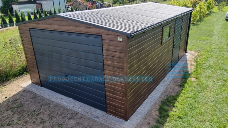 Garaż blaszany 4×6 dwuspad DREWNOPODOBNY
