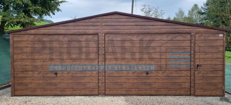 Garaż blaszany 7×5 dwuspad CIEMNY ORZECH