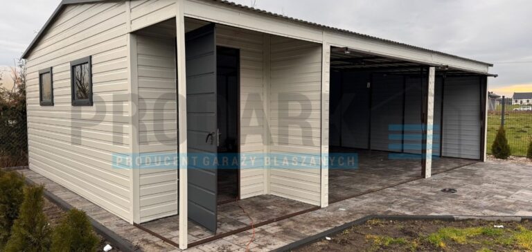 Garaż blaszany 8×6 Premium z WNĘKĄ